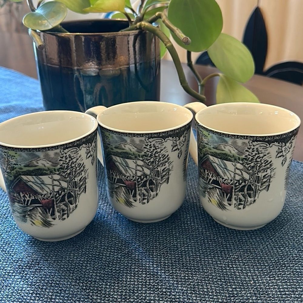 (3) Friendly Village Vintage Johnson Brothers Mugs